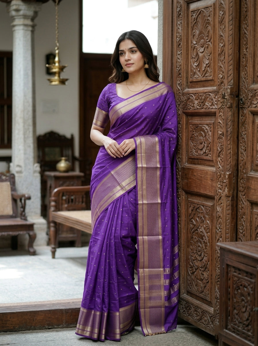 Chanderi Silk Purple Zari Border Saree
