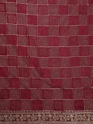 Maroon Color Poly Crepe Saree With Square Designed Work Over Body