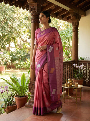 Art Silk Pink Traditional Butta Design Saree with Woven Border