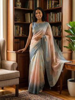 Chanderi Cotton Pastel Floral Printed Saree