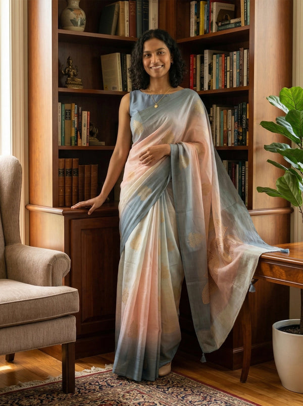 Chanderi Cotton Pastel Floral Printed Saree