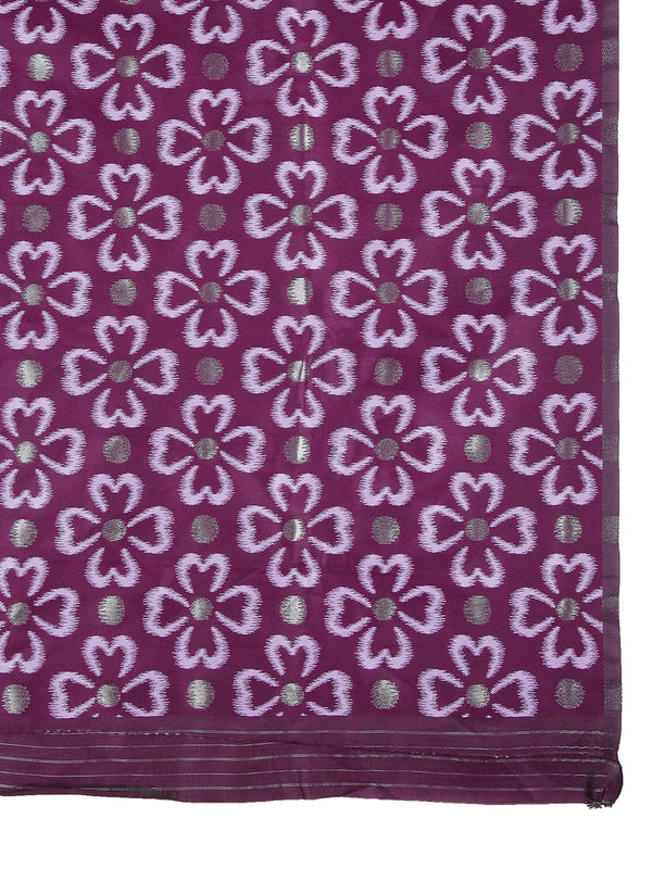 Lavener Color Art Silk Plain Saree With Purple Floral Printed Border And Pallu