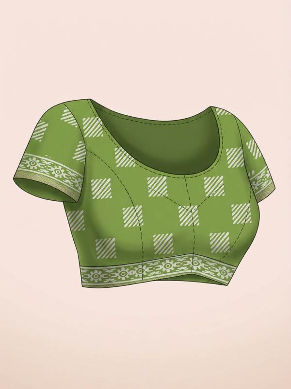Chanderi Cotton Green Block Printed Saree