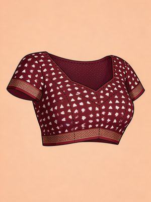 Chanderi Cotton Maroon Printed Saree with Zari Border