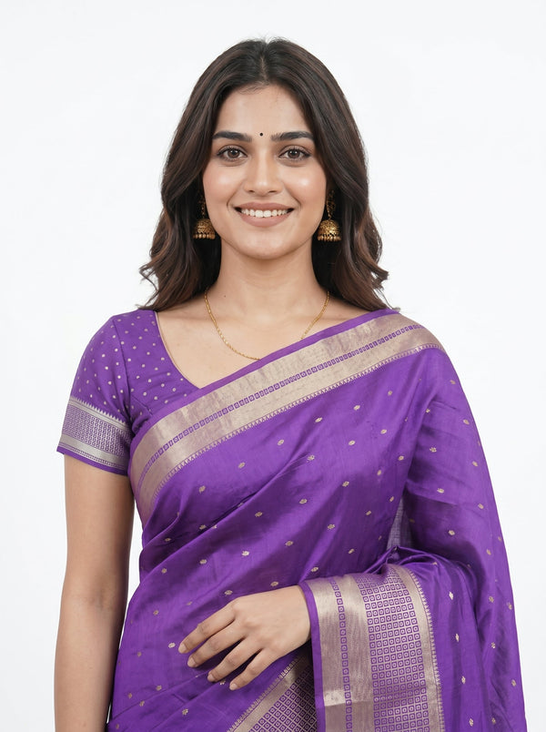 Chanderi Silk Purple Zari Border Saree
