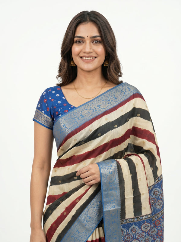 Chanderi Cotton Multicolor Striped Saree