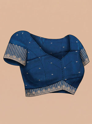 Vijithra Silk Navy Blue Zari Embroidered Designer Saree
