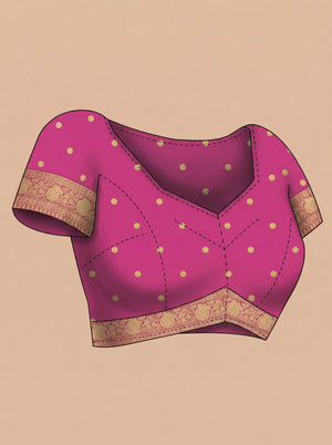 Semi Silk Magenta Pink & Gold Striped Zari Pattern Saree