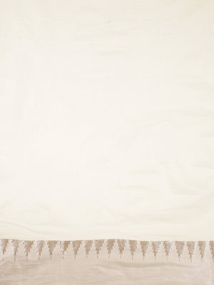 Off White Color Cotton Set Saree With Rose Gold Lotus Floral Buttas And Temple Border