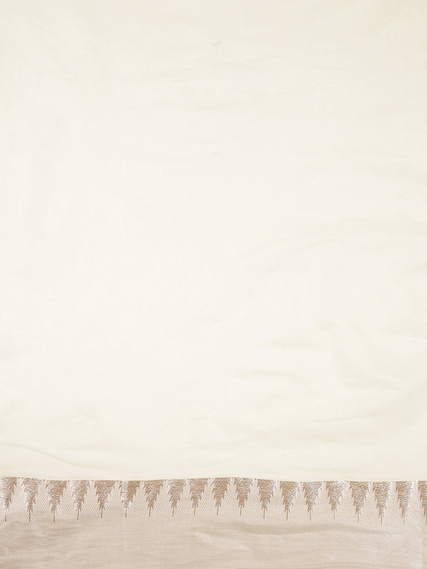 Off White Color Cotton Set Saree With Rose Gold Lotus Floral Buttas And Temple Border