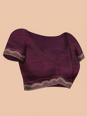 Organza Wine Maroon Stone Work  Border Designer Saree