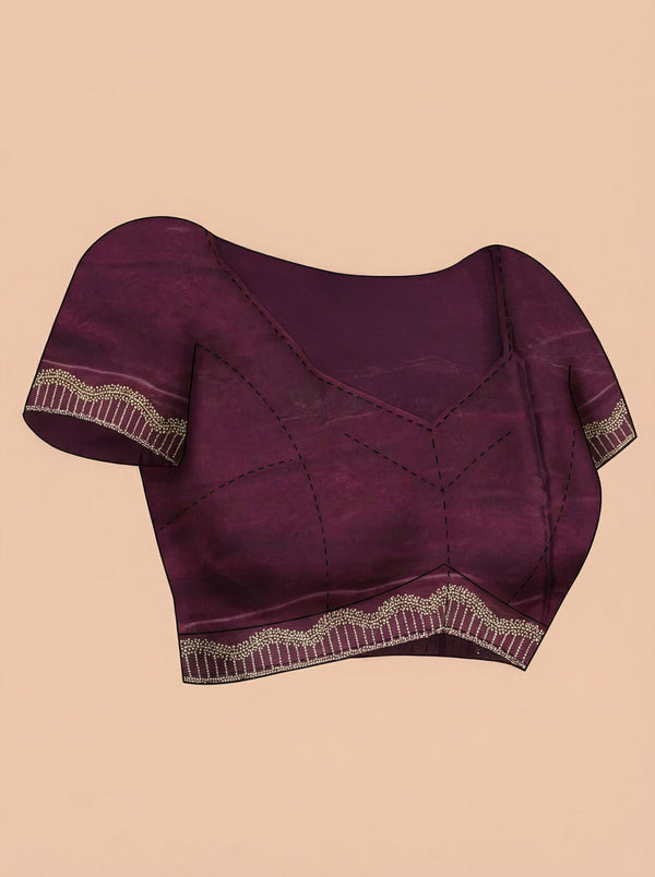 Organza Wine Maroon Stone Work  Border Designer Saree