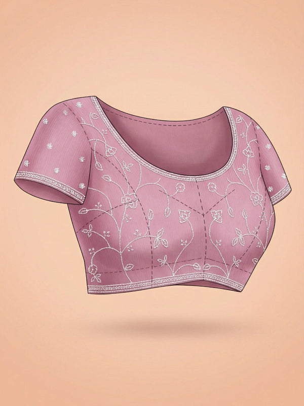 Vijithra Silk Baby Pink Zari With Stone Border Designer Saree
