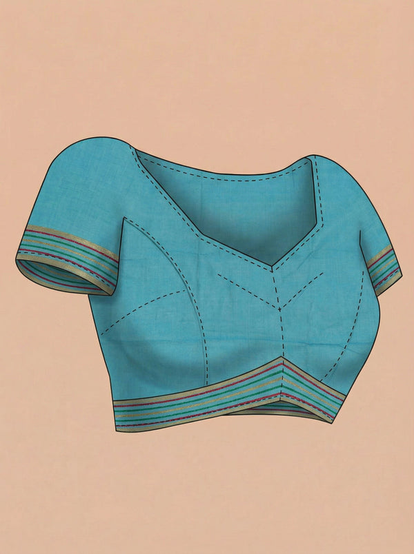 Chanderi Cotton Sky Blue Embroidered Floral Pattern Saree