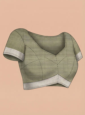 Chanderi Cotton Olive Beige Checked Saree