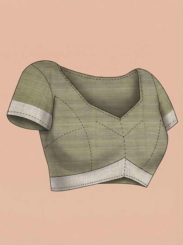 Chanderi Cotton Olive Beige Checked Saree