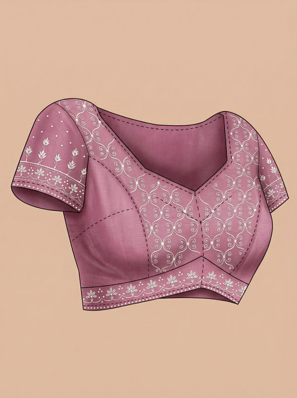 Shimmer Organza Rose Pink Designer Saree with Micro Dot Work and Embroidered Border
