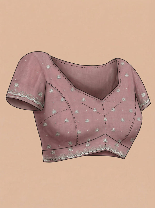 Shimmer Organza Soft Pink Plain Designer Saree with Micro Dot Work and Embroidered Border
