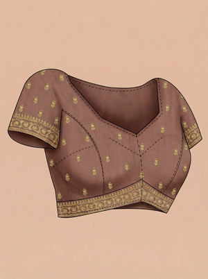 Vijithra Silk Copper Brown Zari With Stone Border Designer Saree
