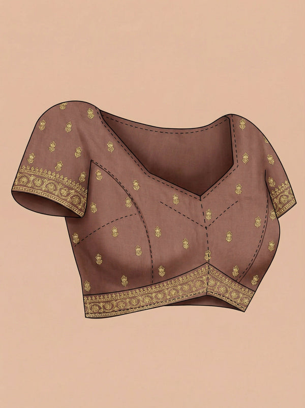 Vijithra Silk Copper Brown Zari With Stone Border Designer Saree