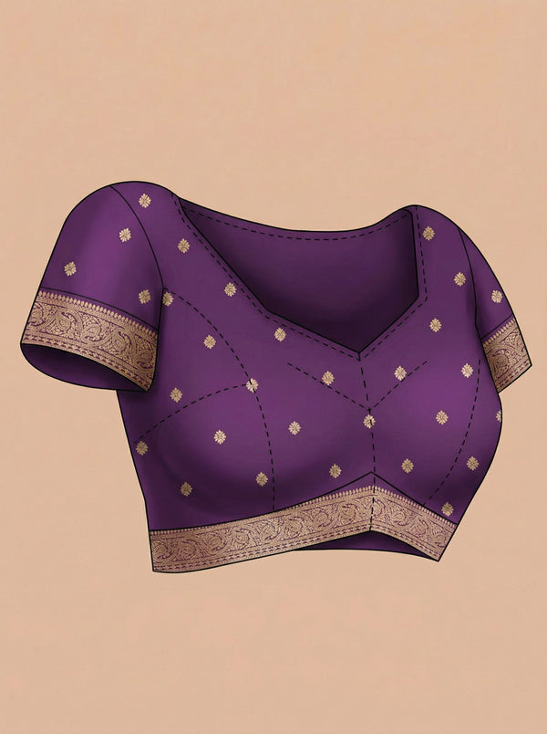 Semi Silk Deep Purple & Gold Striped Zari Pattern Saree