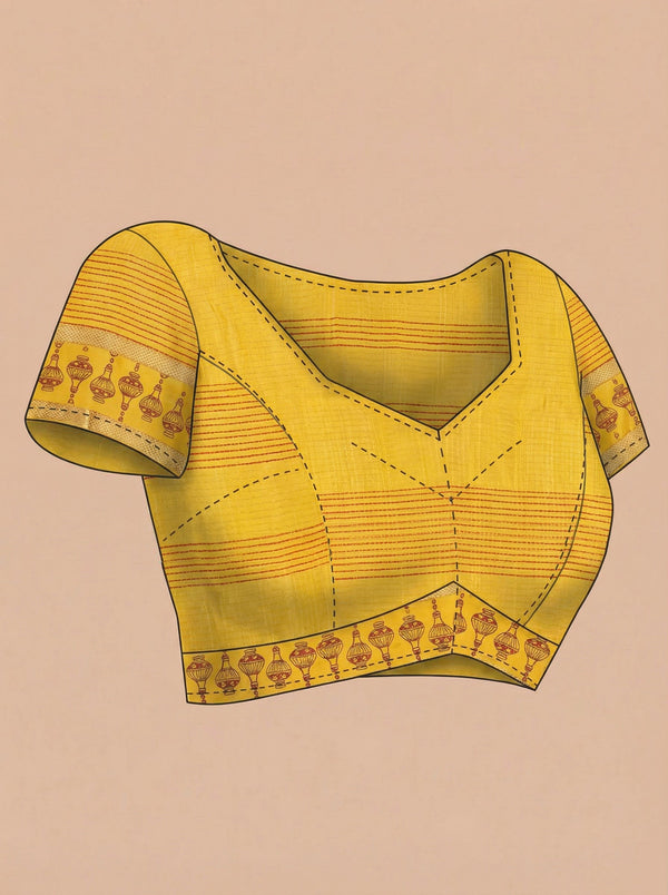 Chanderi Cotton Mustard Yellow Traditional Motif Saree