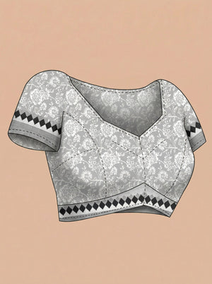 Cotton Ash Grey Saree With Black Checked Border