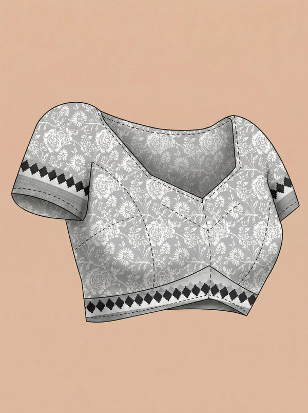Cotton Ash Grey Saree With Black Checked Border
