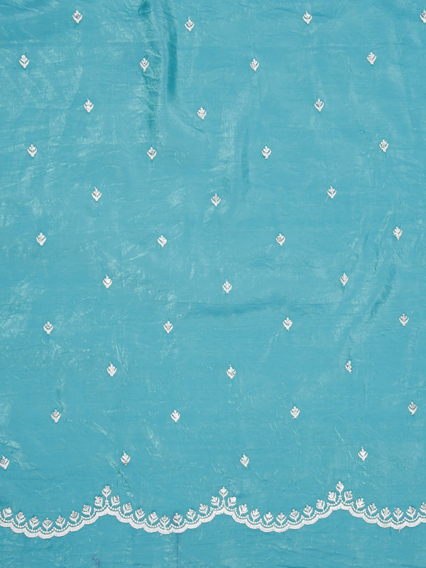 Sea Green Organza Saree With Multi Floral Thread Work Over Body