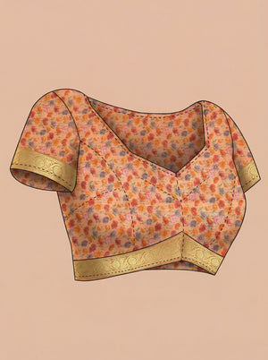 Chanderi Cotton Peach Botanical Print Saree
