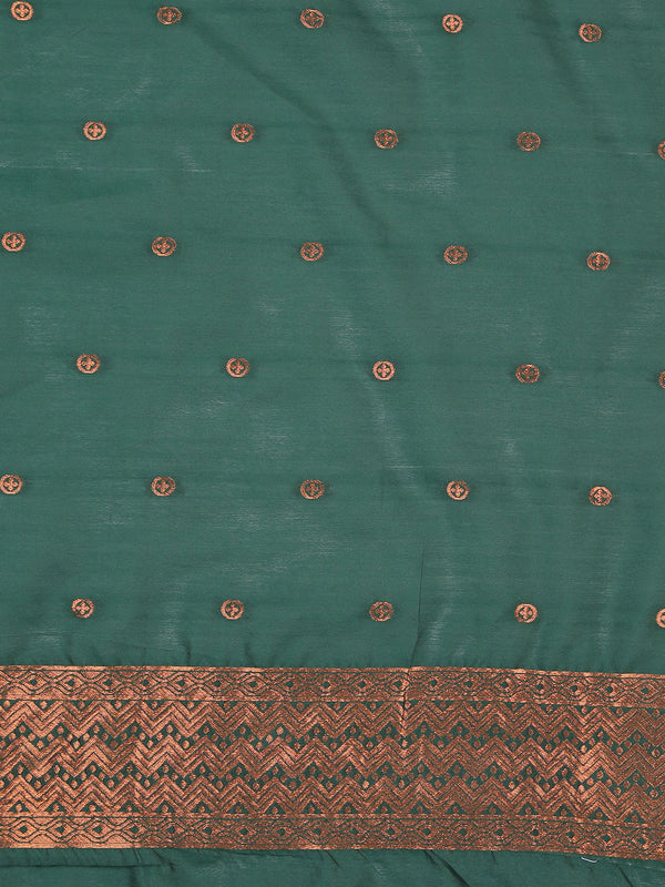 Purple Color Poly Silk Saree With Copper Thread Worked Buttas Over Body