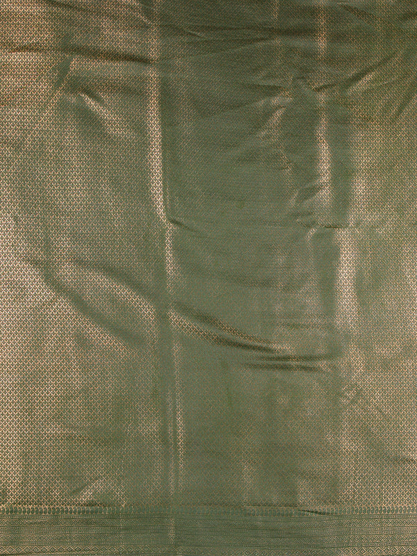 Yellow Green Color Golden Woven Designed Kubera Silk Saree With Bottle Green Border