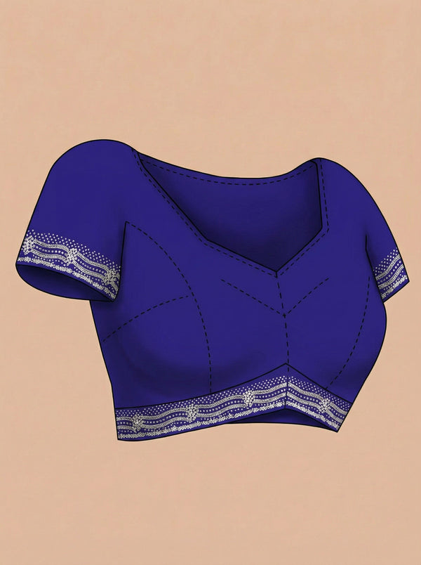 Organza Royal Blue Stone Work  Designer Saree