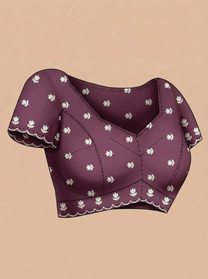 Organza Purple Floral Butti Designer Saree with Scalloped  Border