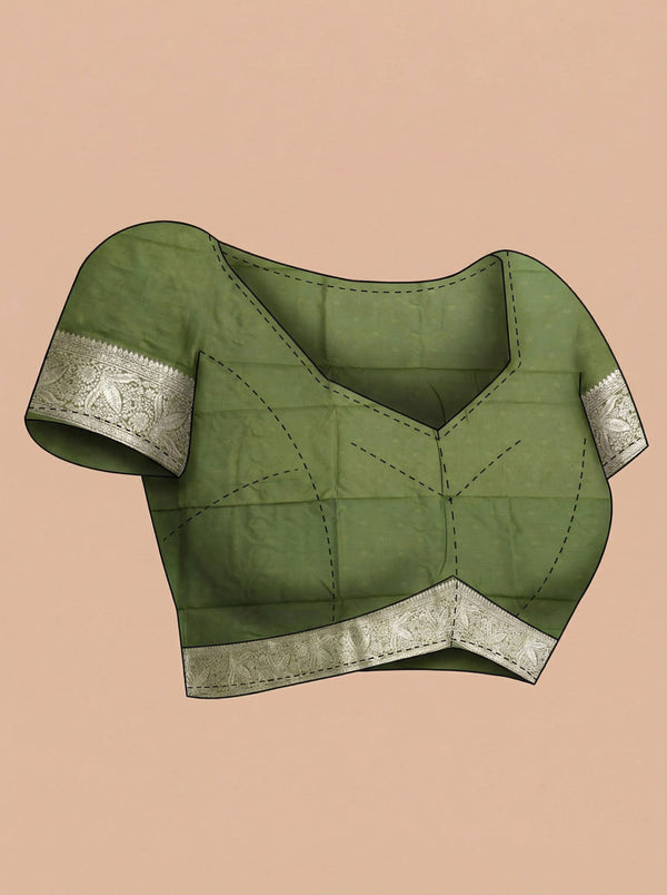 Art Silk Olive Green Zari Woven Saree with Floral Butta
