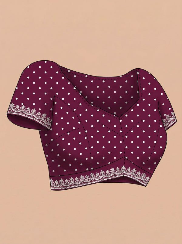 Shimmer Organza Wine Polka Dot Designer Saree with Embellished Border