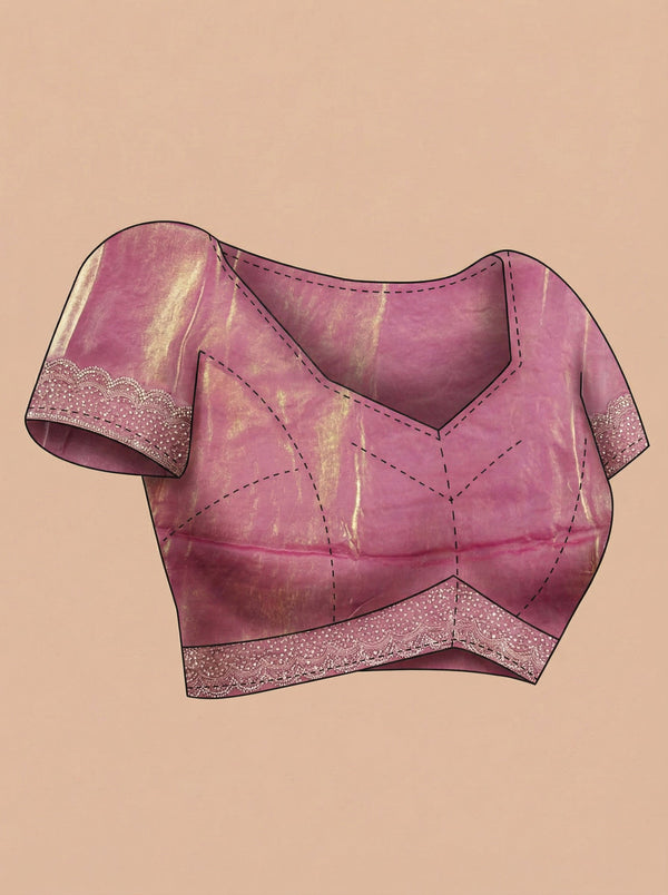 Organza Blush Pink Beads Work Scalloped Designer Saree