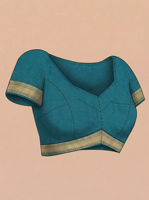 Chanderi Cotton Teal Checkered Saree