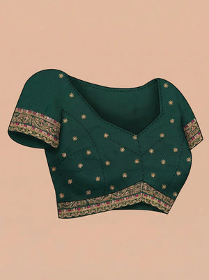 Georgette Bottle Green Embroidered Border Designer Saree