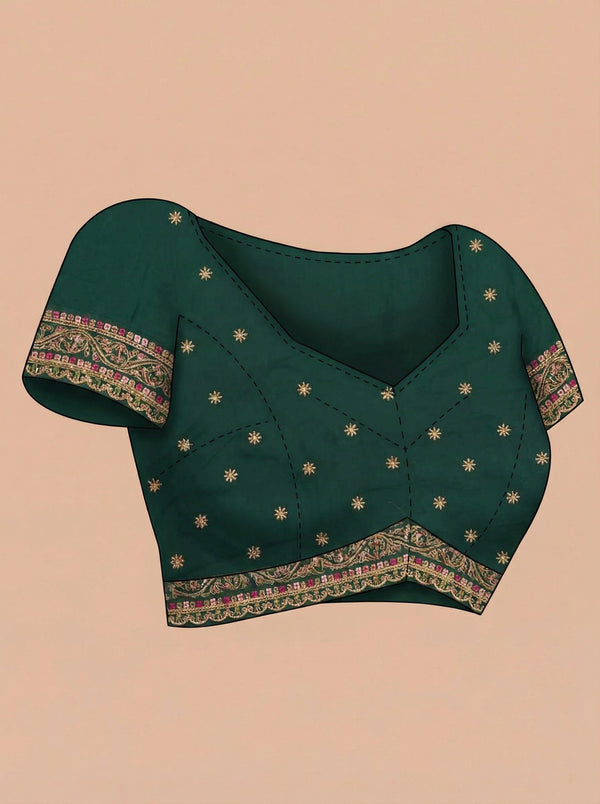 Georgette Bottle Green Embroidered Border Designer Saree