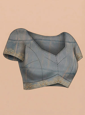 Organza Ash Grey Stone Scalloped  Designer Saree