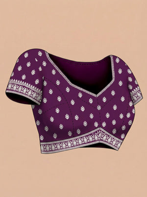 Georgette Wine Purple Zari Embellished Designer Saree