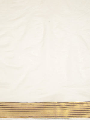 Off White Color Cotton Set Saree With Golden And Coffee Brown Thread Worked Buttas