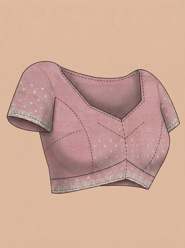 Shimmer Organza Baby Pink Designer Saree with Micro Dot Work and Heavy Embroidered Border