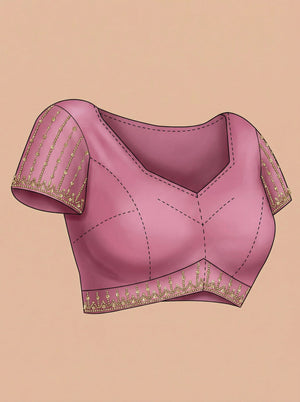 Organza Rose Pink Sequence Pattern  Striped Designer Saree
