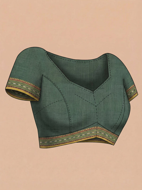 Chanderi Cotton Olive Green Floral Embroidered Pattern Saree
