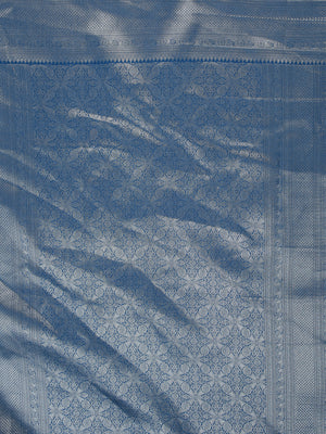 Pale Blue Color Silver Woven Designed Art Silk Saree With Peacock Blue Border