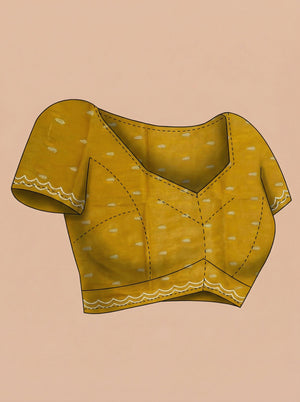 Organza Mustard Yellow Floral Butti Designer Saree with Scalloped  Border