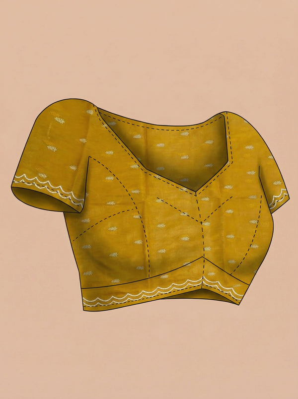 Organza Mustard Yellow Floral Butti Designer Saree with Scalloped  Border