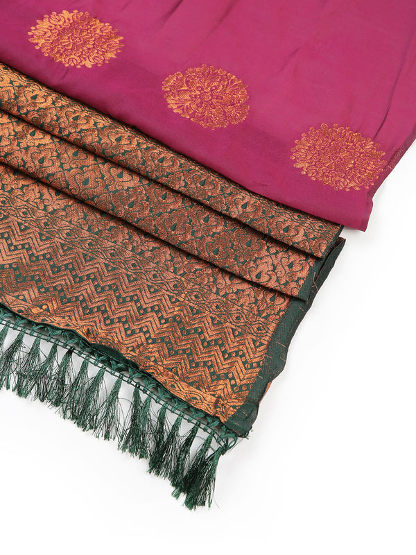 Purple Color Poly Silk Saree With Copper Thread Worked Buttas Over Body